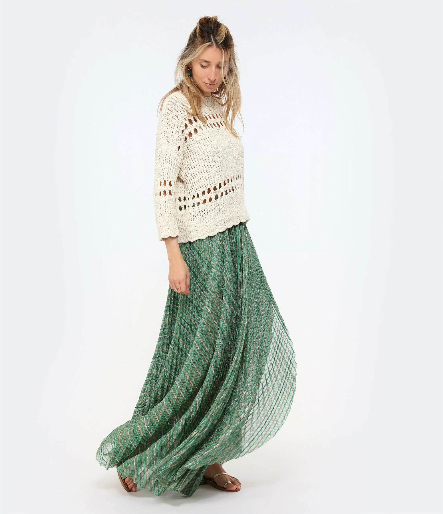 ROBERTO COLLINA Pull Crochet Coton Bio Écru – Image 4