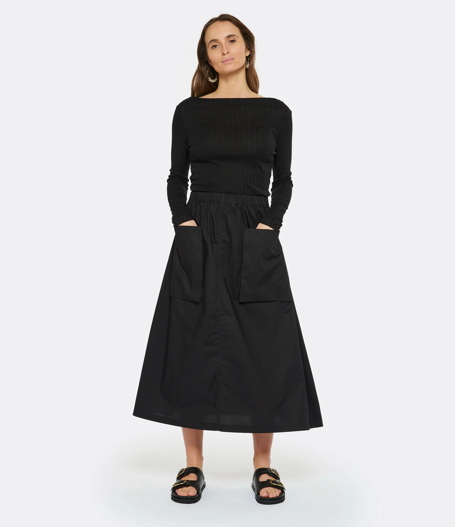 ROBERTO COLLINA Jupe Mi Longue Noir Poches – Image 3