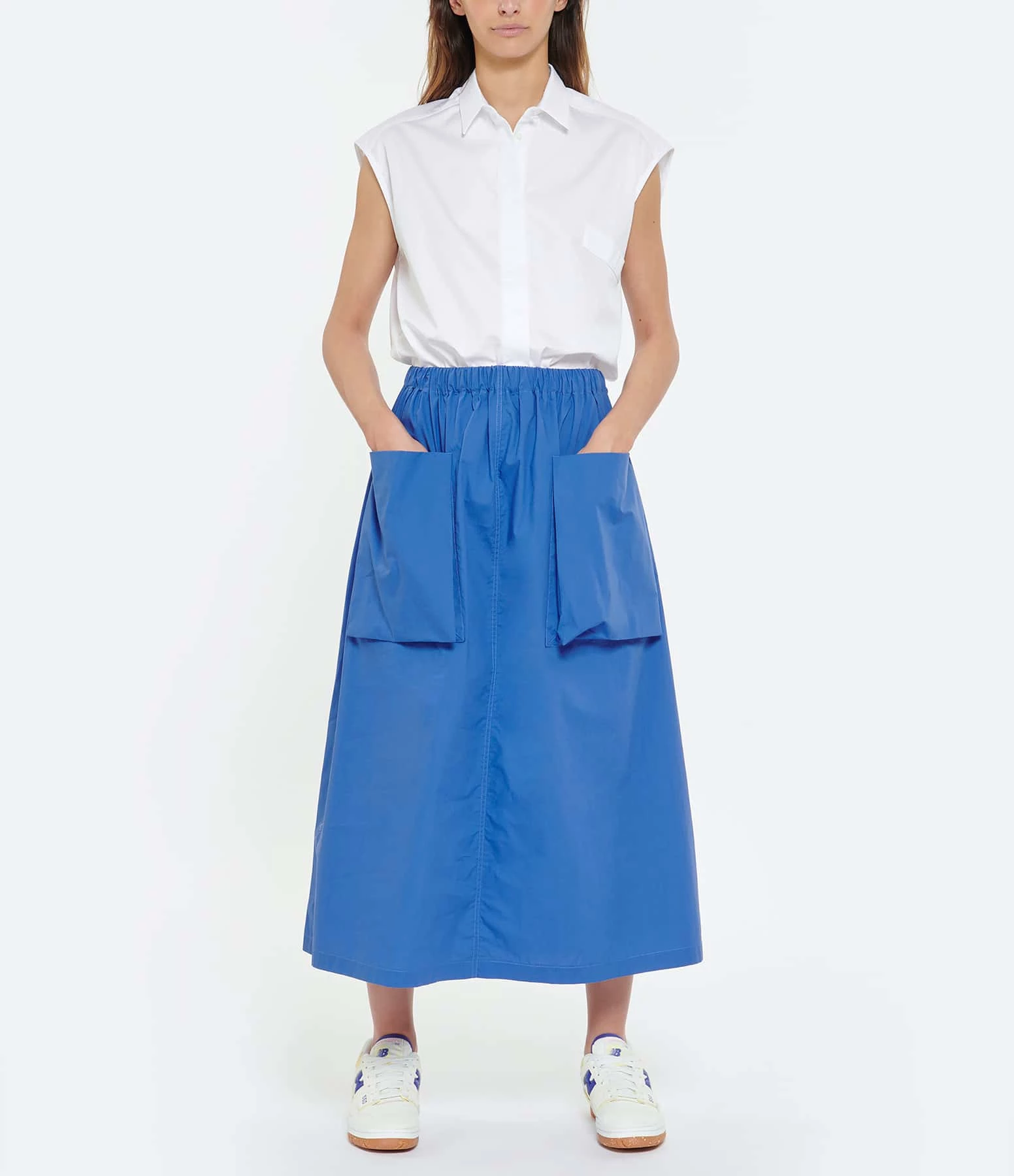 ROBERTO COLLINA Jupe Mi Longue Bleu Poches – Image 3