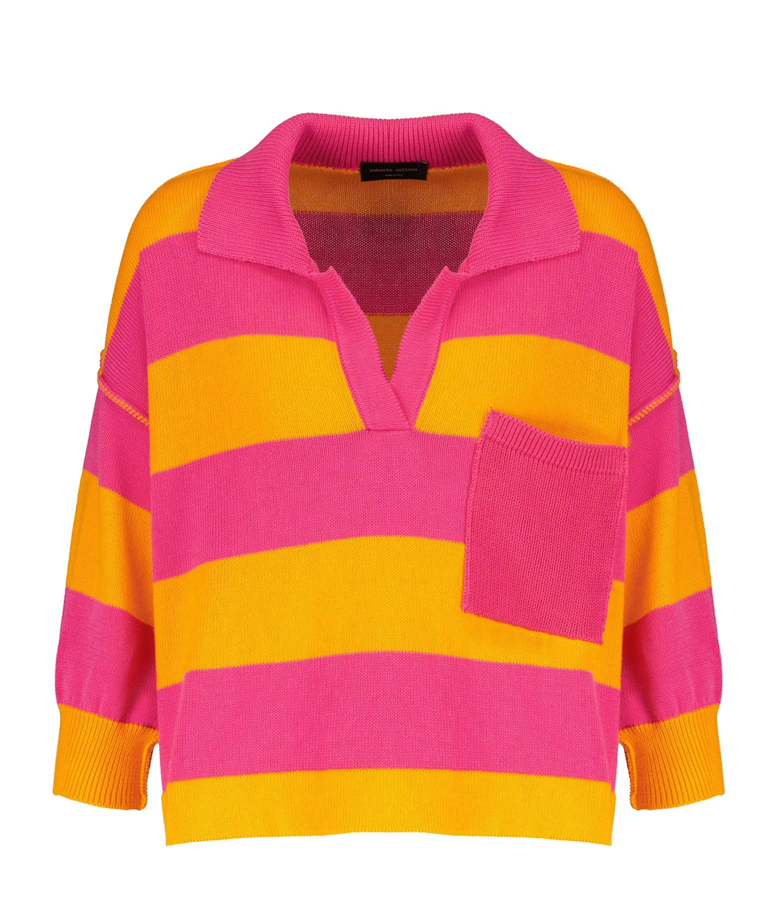 ROBERTO COLLINA Polo Rayures Coton Fuschia Orange