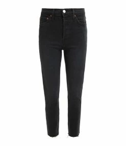 RE/DONE Jean Crop Taille Haute Noir Délavé