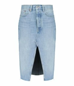 RE/DONE Jupe Midi Denim Coton Bleu Opal Indigo