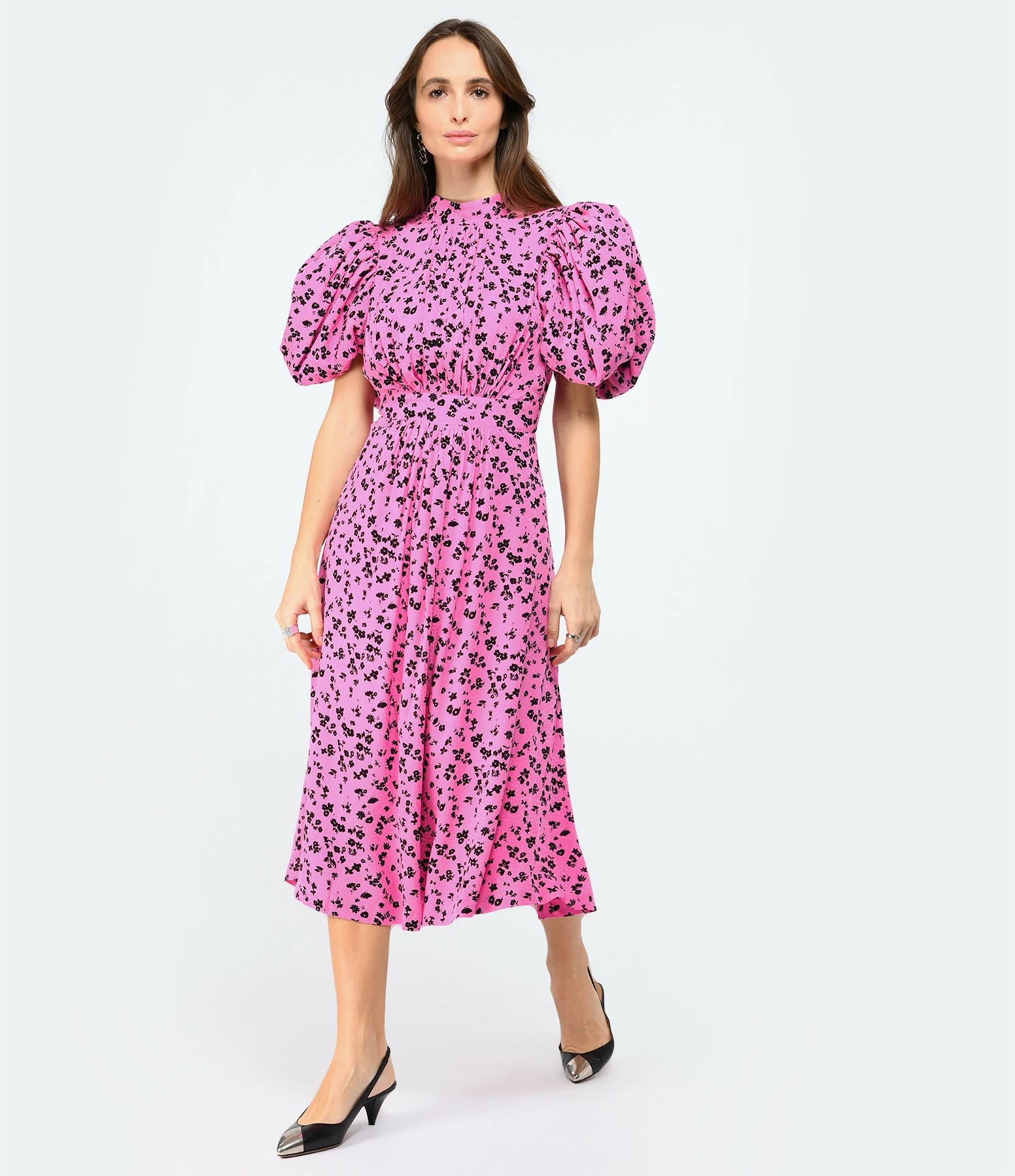 ROTATE Robe Bouffante Jacquard Rose – Image 3