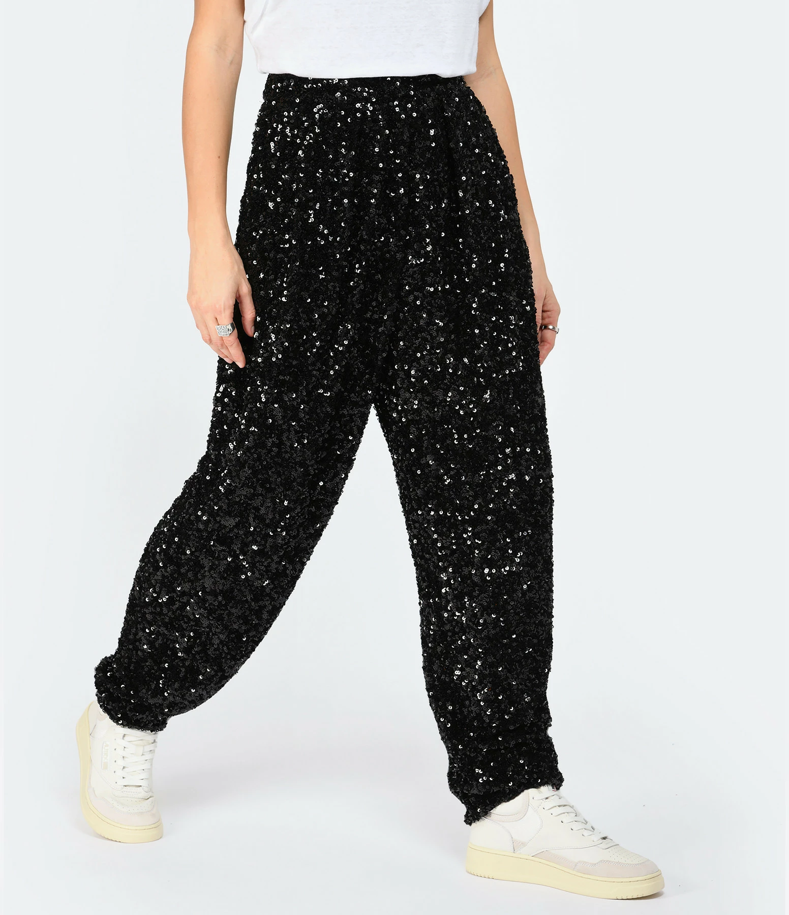 ROTATE Pantalon Taille Haute Sequins Noir – Image 4