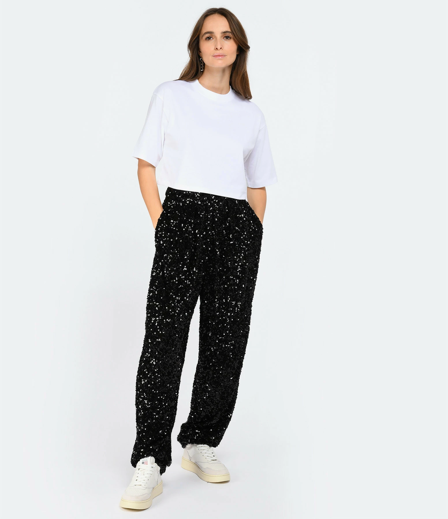 ROTATE Pantalon Taille Haute Sequins Noir – Image 3
