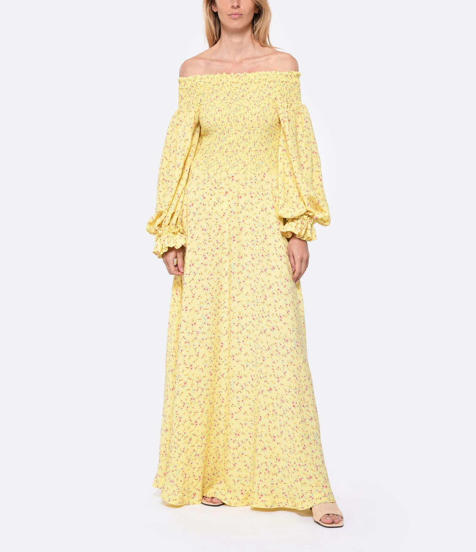 ROTATE Robe Fluide Jacquard Jaune – Image 2