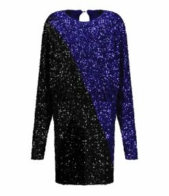 ROTATE Robe Mini Bicolore Sequins Noir Bleu