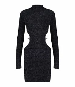 ROTATE Robe Épaulettes Maille Sequins Bleu Nuit