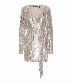 ROTATE Robe Wrap Bridget Sequin Argenté