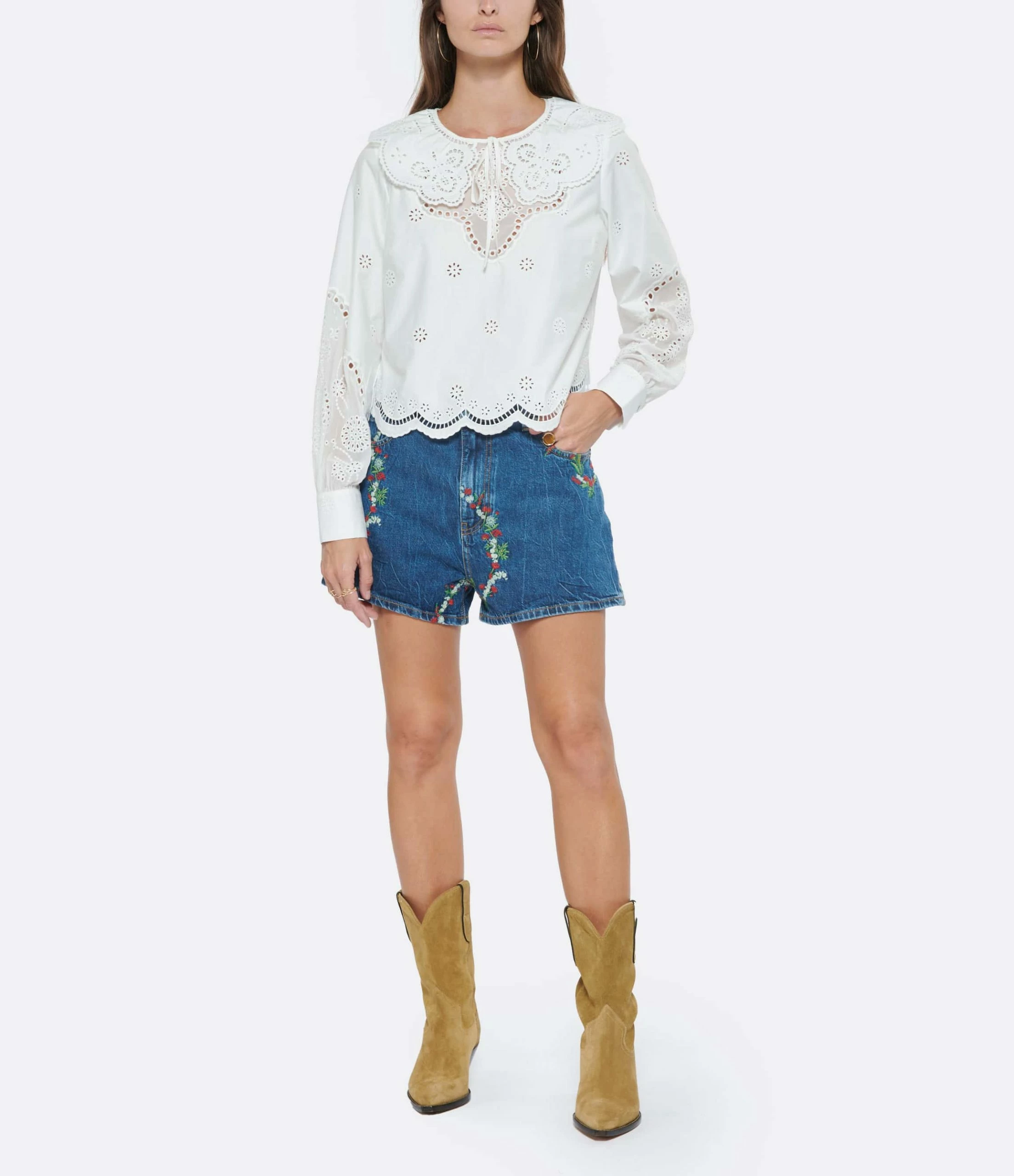 SELF PORTRAIT Blouse Broderie Anglaise Coton Blanc – Image 4