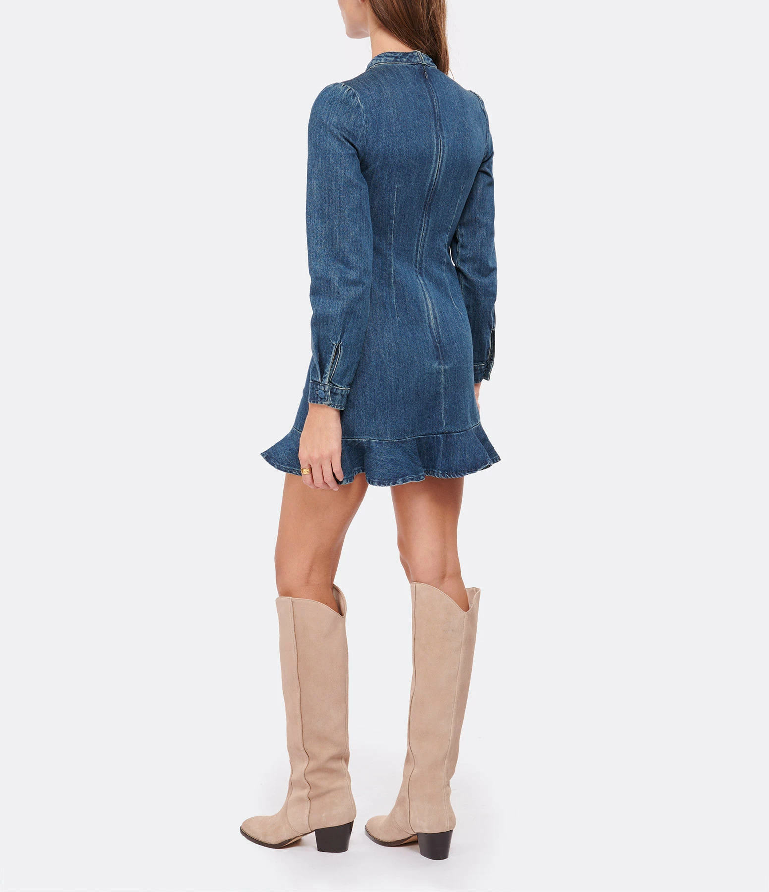 SELF PORTRAIT Robe Mini Volants Denim Bleu – Image 4