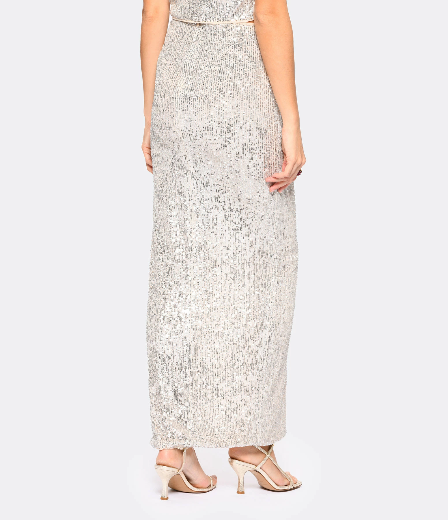 SELF PORTRAIT Jupe Maxi Sequins Argenté – Image 5