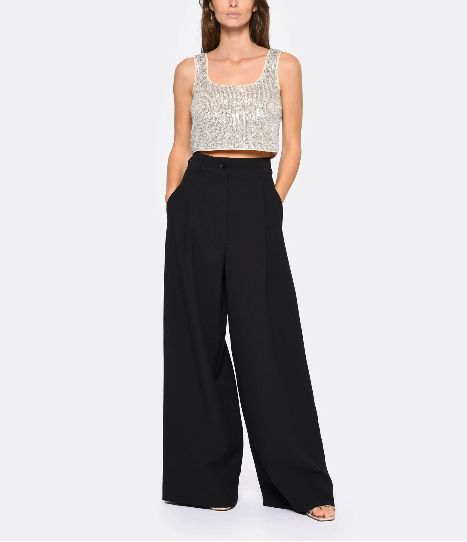 SELF PORTRAIT Top Sequins Argenté – Image 6