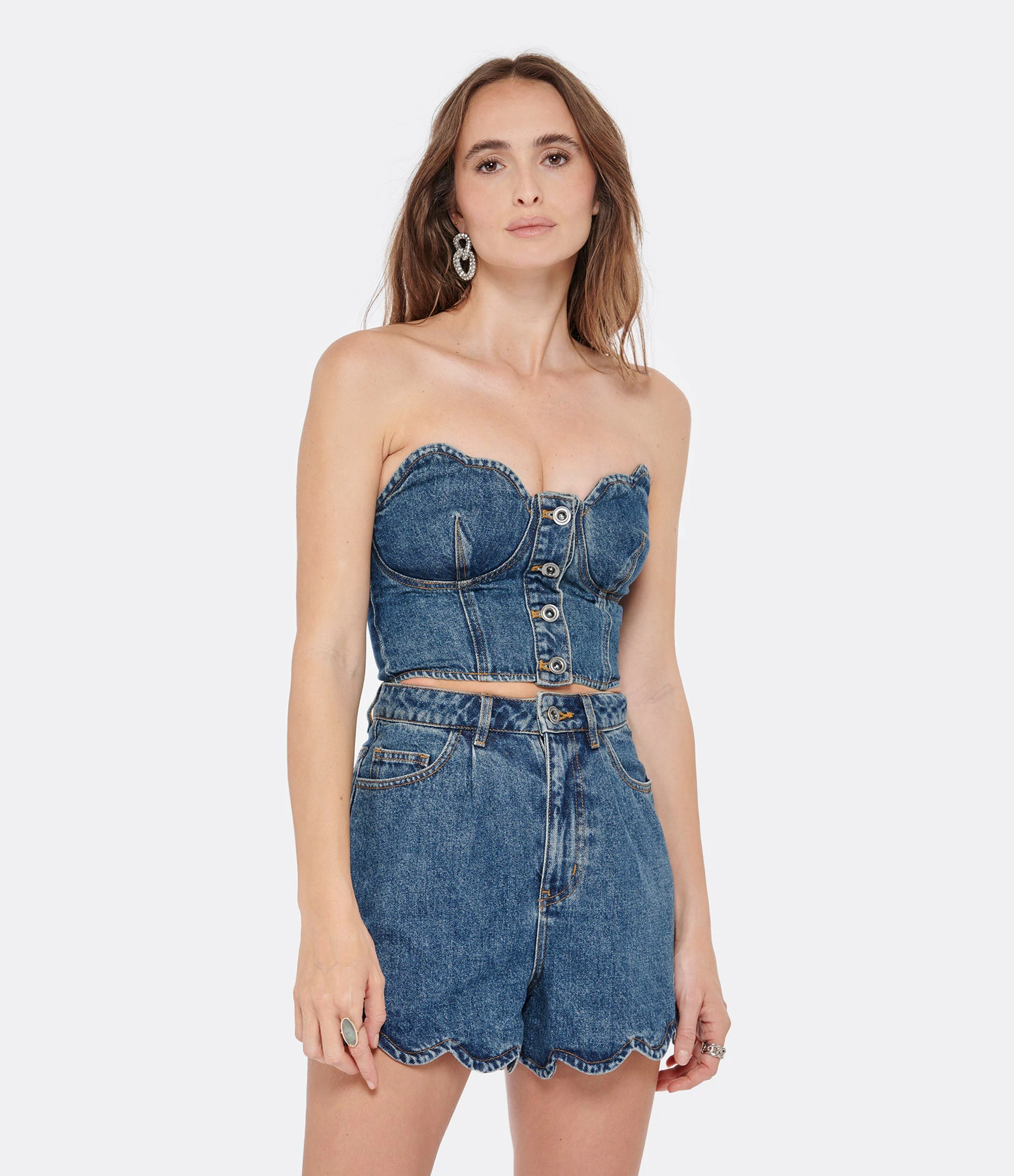 SELF PORTRAIT Top Court Bustier Denim Bleu – Image 2