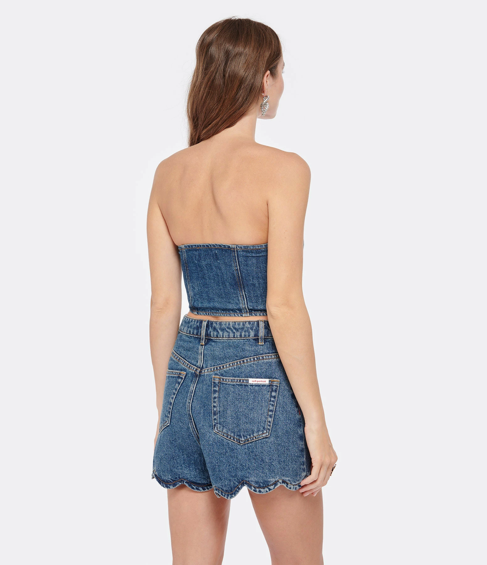 SELF PORTRAIT Top Court Bustier Denim Bleu – Image 4