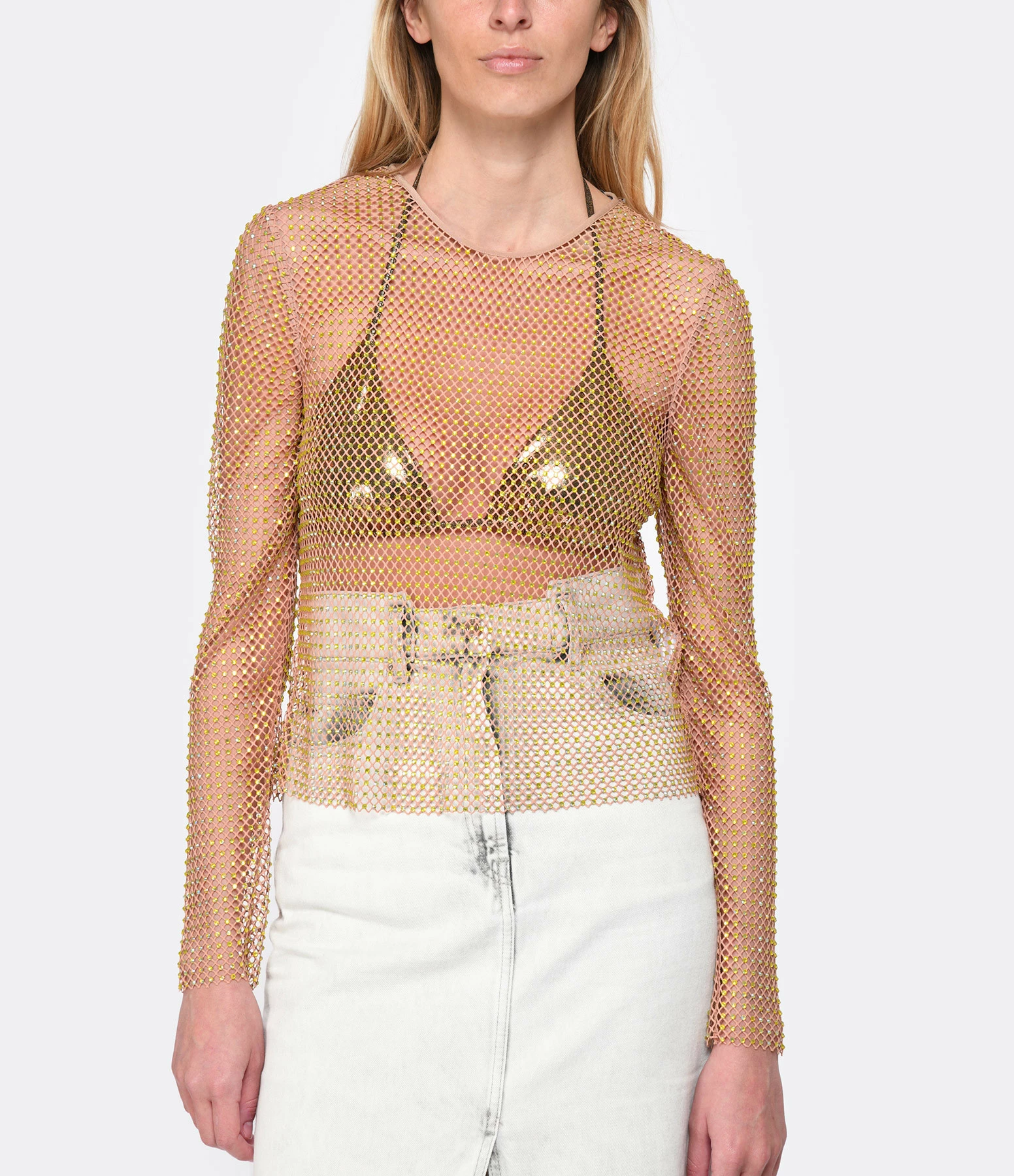 SELF PORTRAIT Top Hotfix Résille Fauve – Image 2