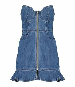 SELF PORTRAIT Robe Mini Bandeau Denim Bleu