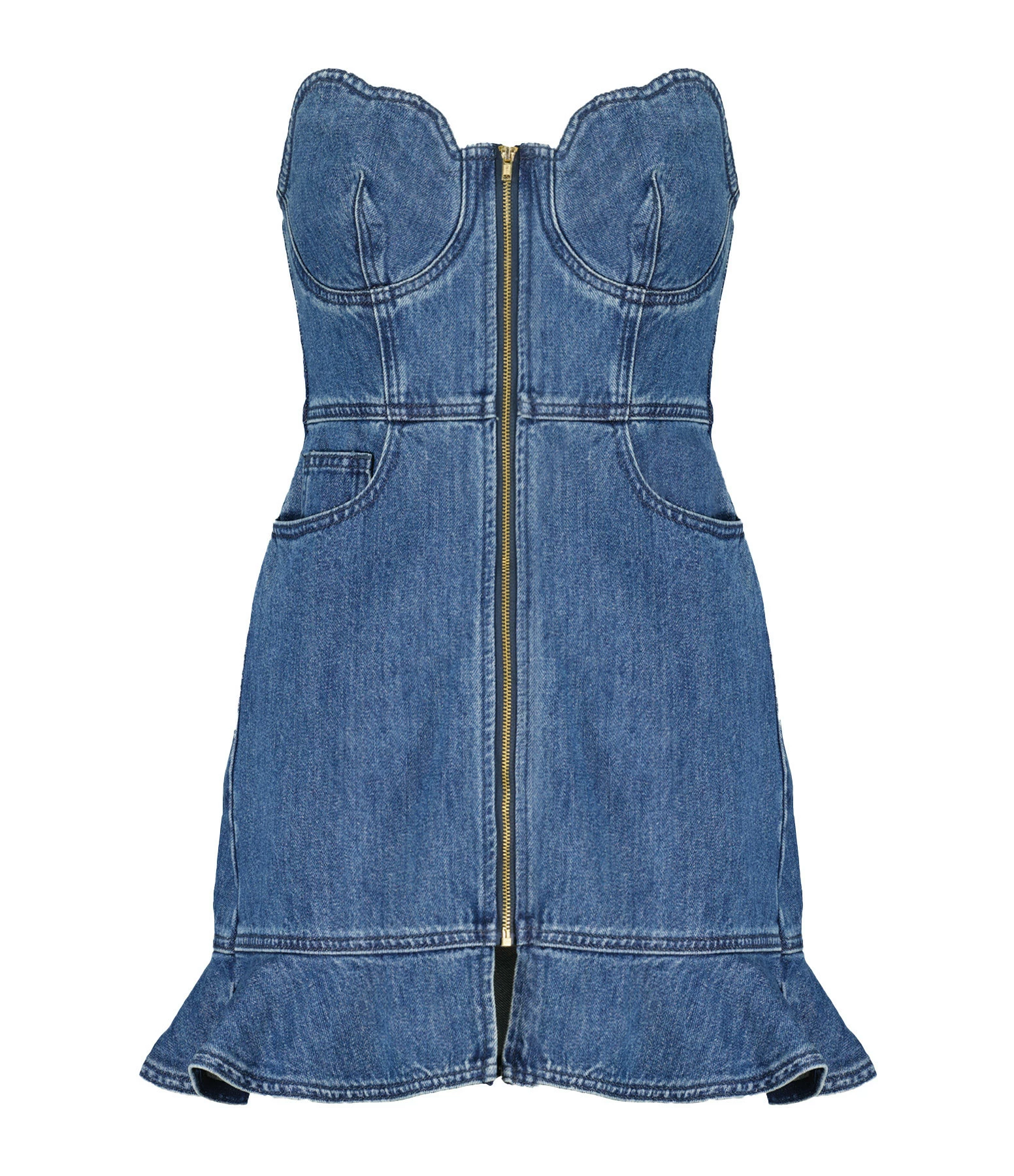 SELF PORTRAIT Robe Mini Bandeau Denim Bleu