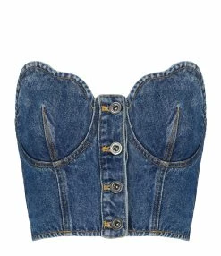 SELF PORTRAIT Top Court Bustier Denim Bleu