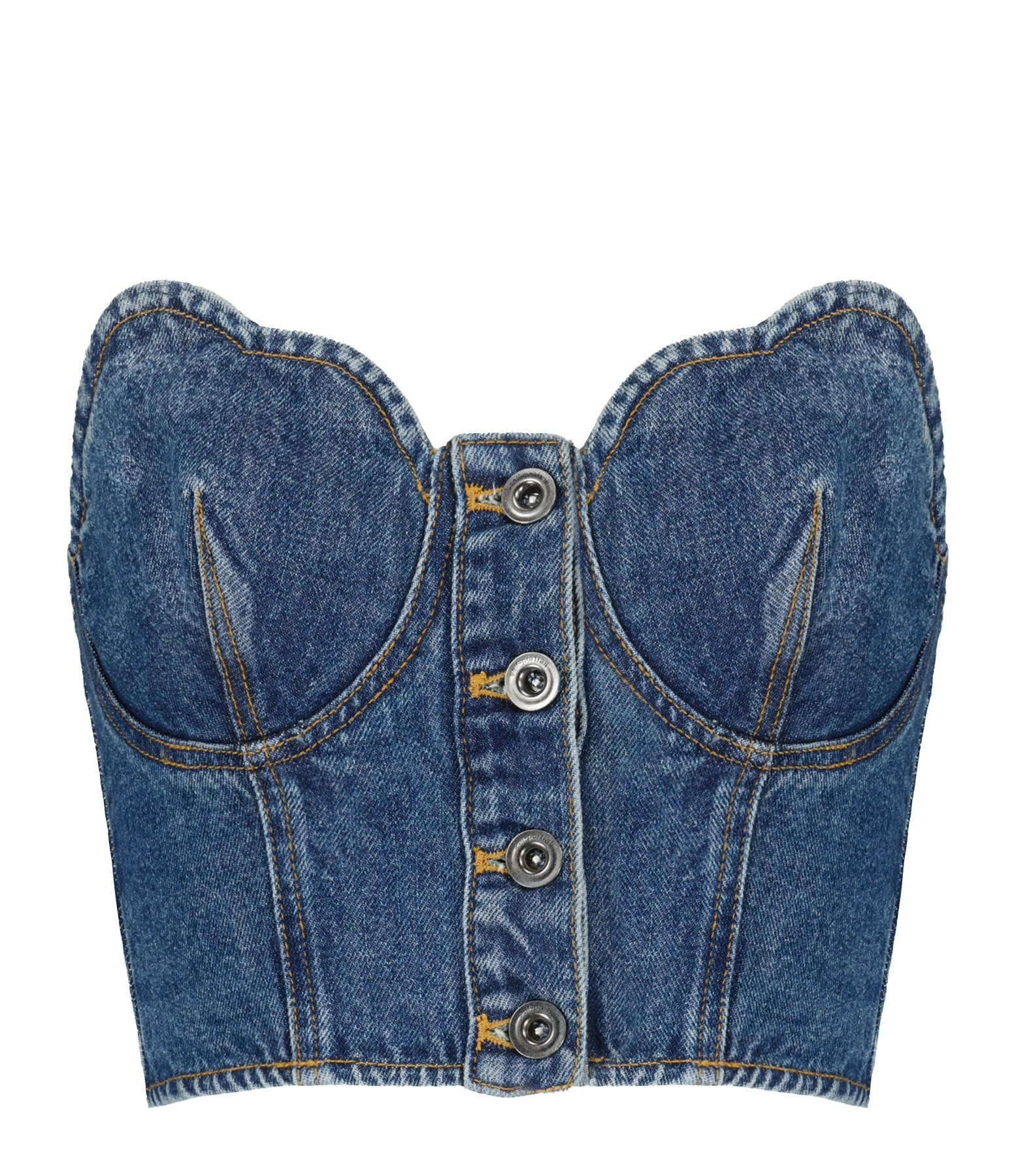 SELF PORTRAIT Top Court Bustier Denim Bleu