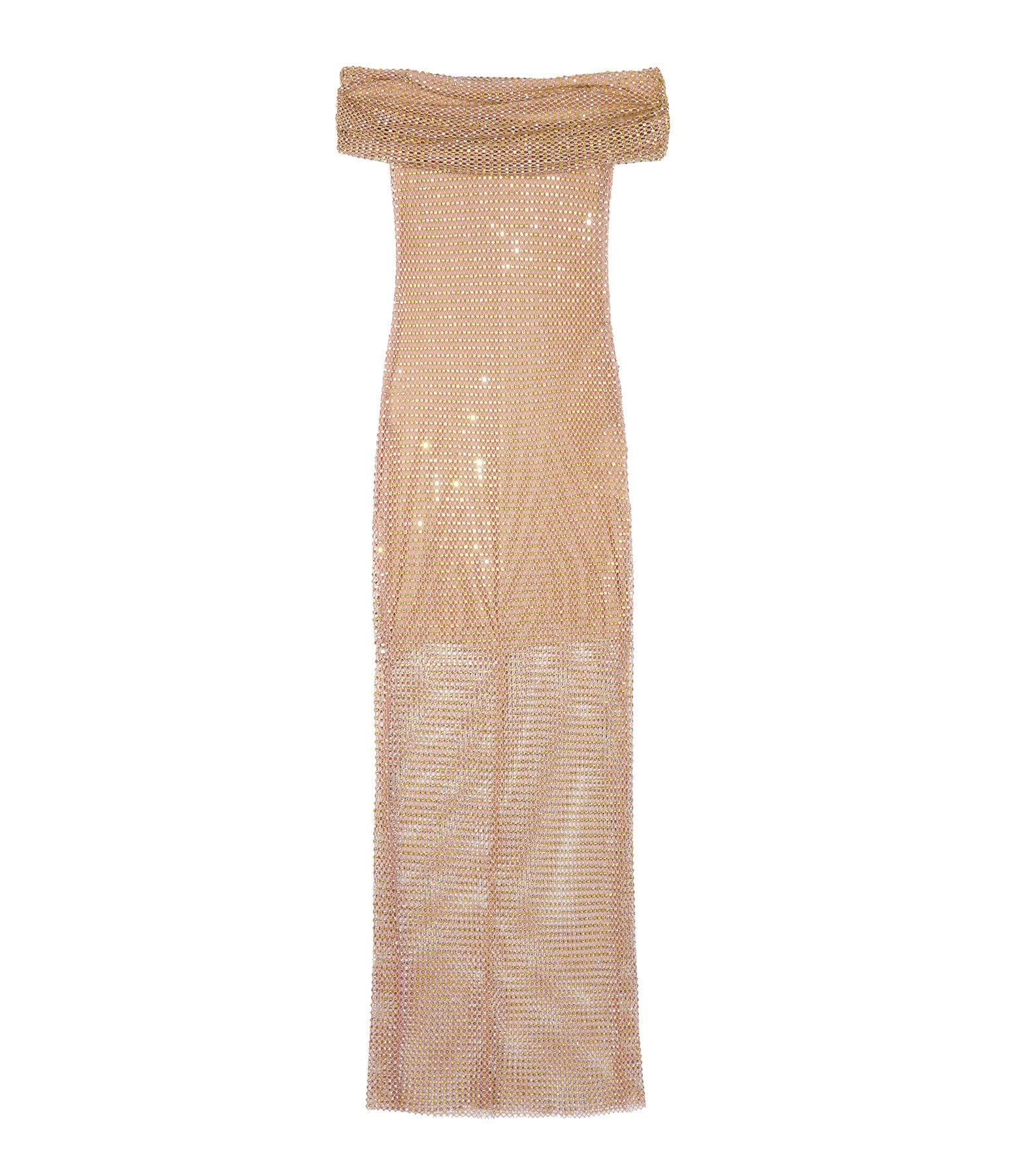 SELF PORTRAIT Robe Maxi Hotfix Résille Fauve