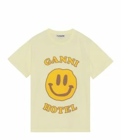 Ganni Tee-shirt Smiley Coton Jaune