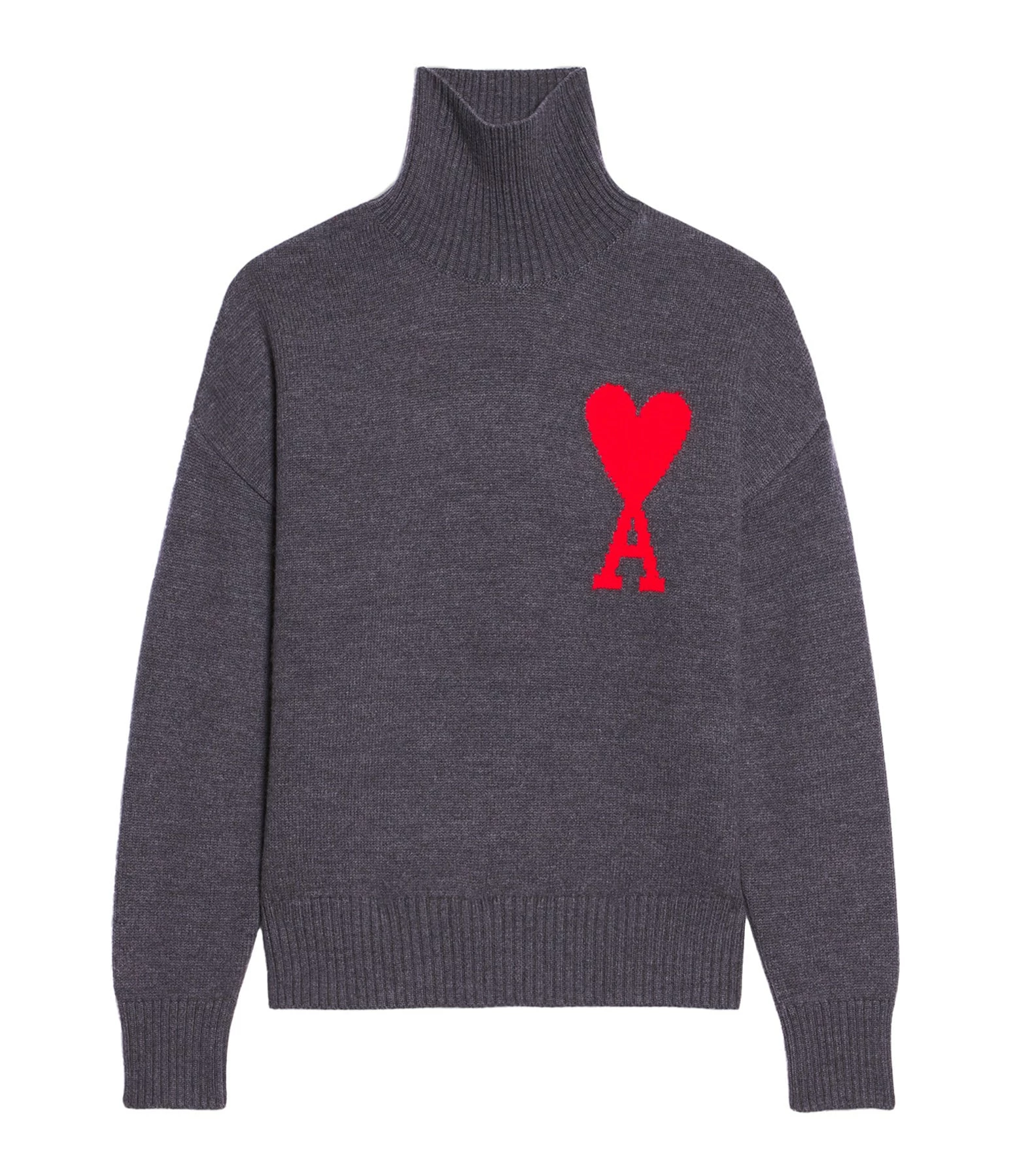 AMI Paris Pull Unisexe Ami De Cœur Laine Gris Rouge 3 AMI Paris Pull Unisexe Ami De Cœur Laine Gris Rouge