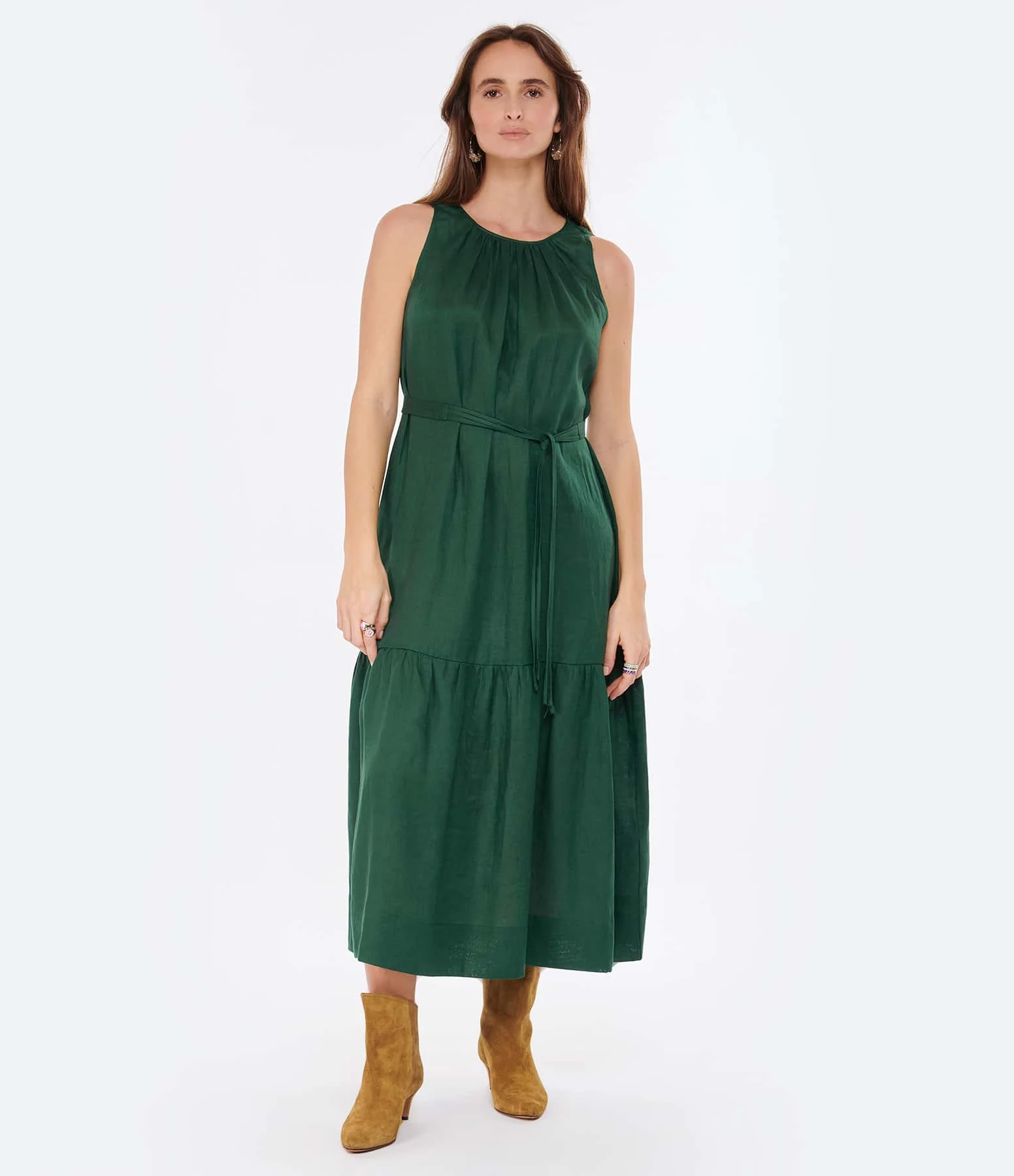 Vanessa Bruno Robe Midi Roema Lin Vert Fonce – Image 3