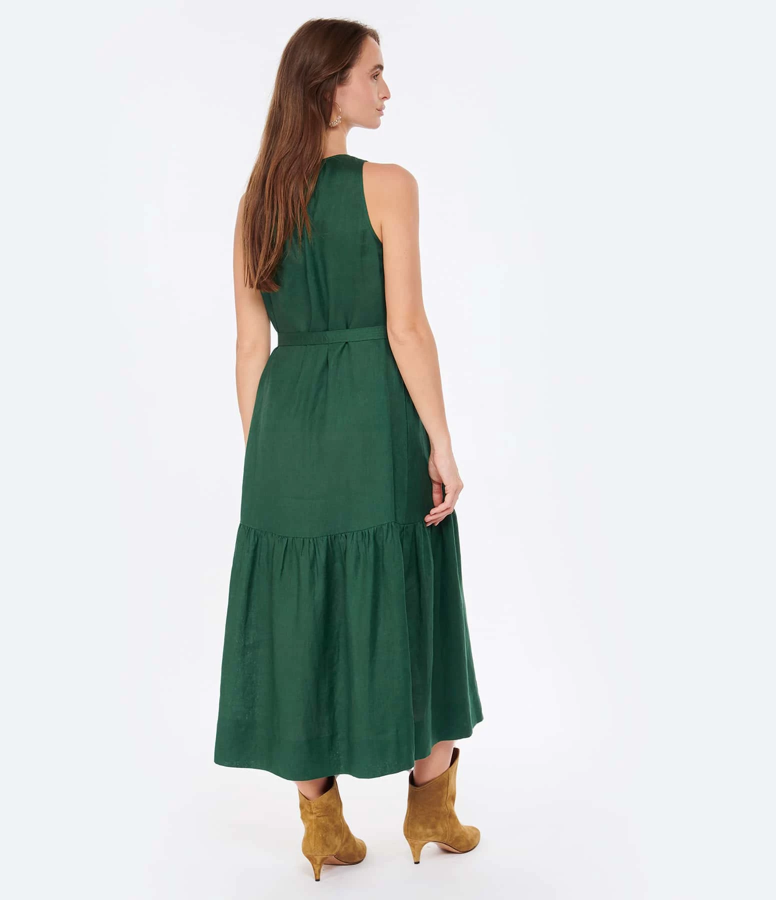 Vanessa Bruno Robe Midi Roema Lin Vert Fonce – Image 4