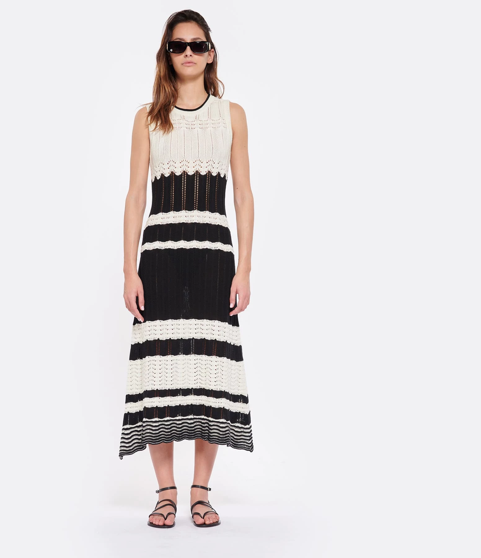 Vanessa Bruno Robe Midi Aimée Maille Écru Noir – Image 3