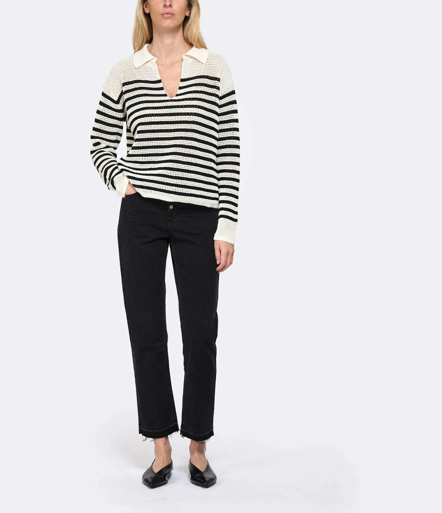 Vanessa Bruno Pull Angélique Coton Écru Noir – Image 3