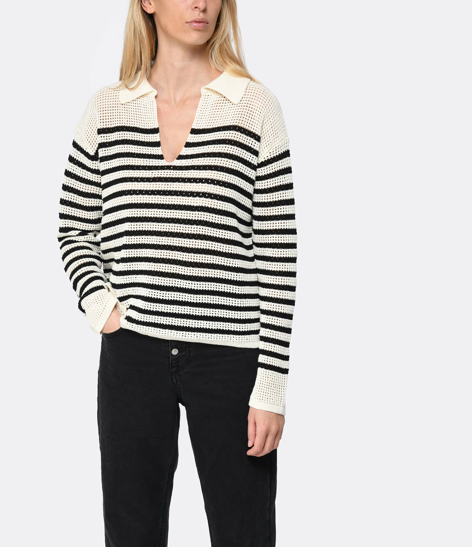 Vanessa Bruno Pull Angélique Coton Écru Noir – Image 2
