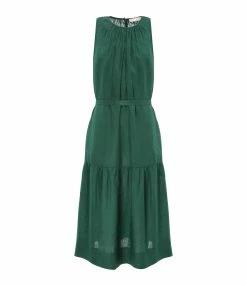 Vanessa Bruno Robe Midi Roema Lin Vert Fonce