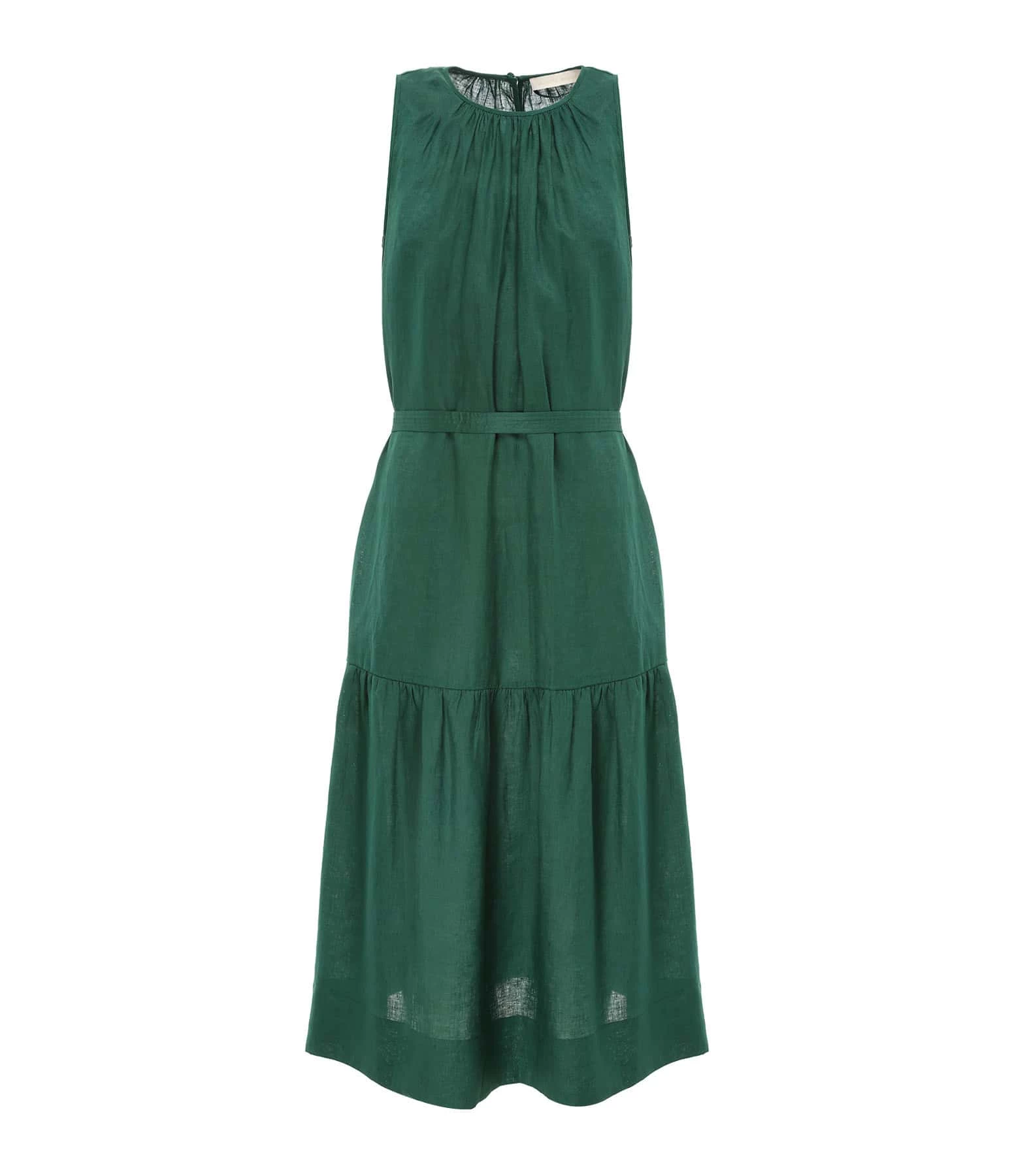 Vanessa Bruno Robe Midi Roema Lin Vert Fonce