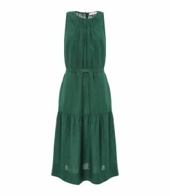 Vanessa Bruno Robe Midi Roema Lin Vert Fonce
