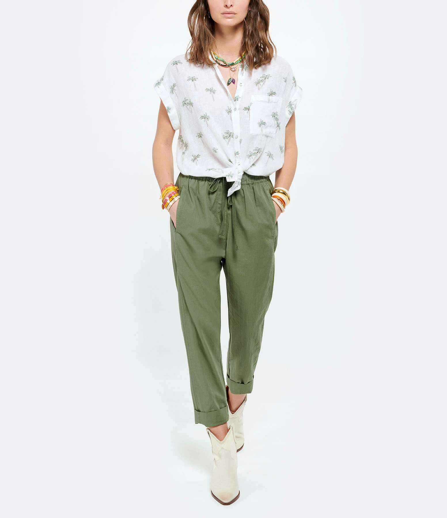 XIRENA Pantalon Fin Draper Coton Vert Olive – Image 3