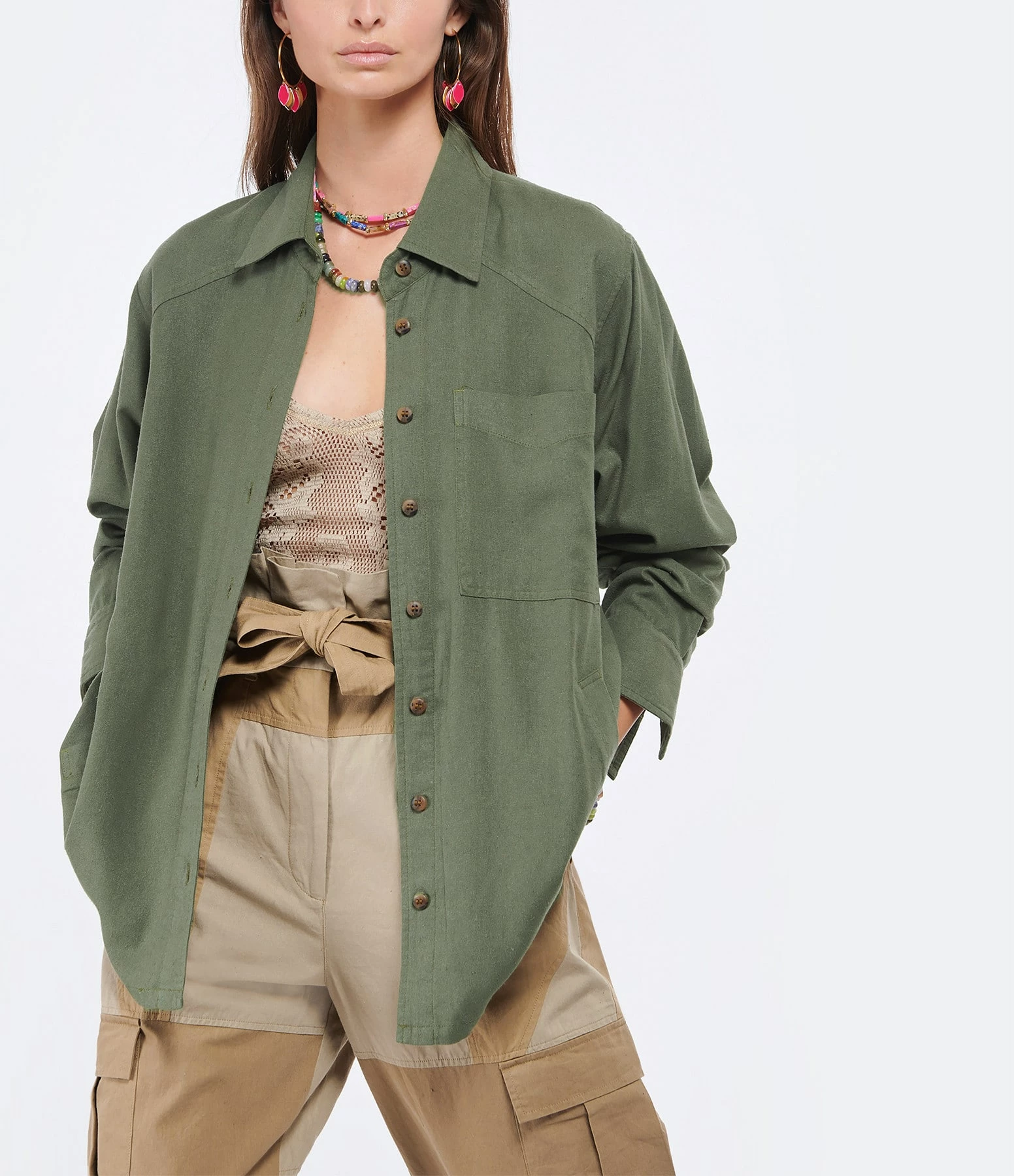 XIRENA Chemise Travis Soie Vert Olive – Image 3