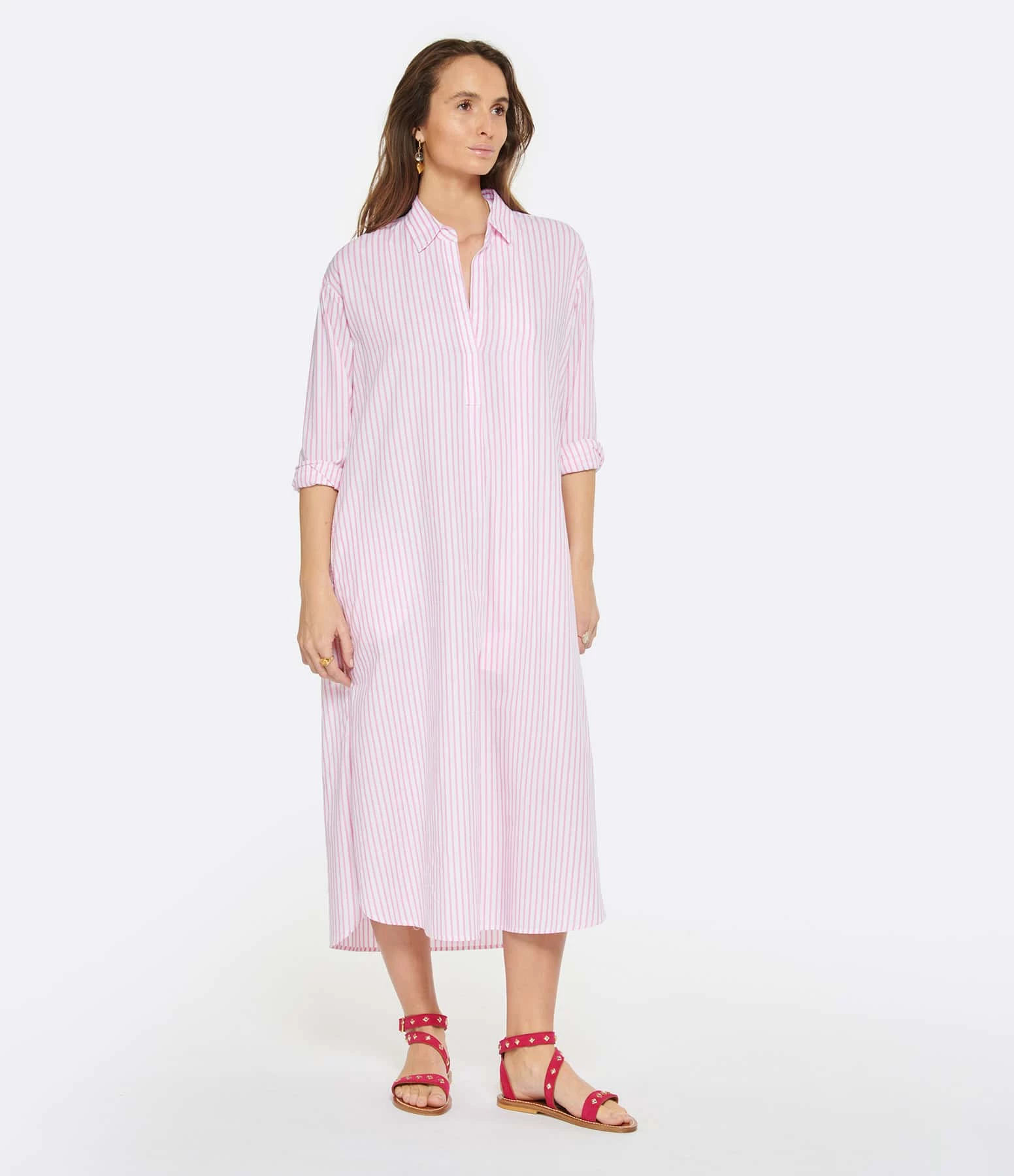 XIRENA Robe Longue Marlowe Rayures Coton Rose – Image 3