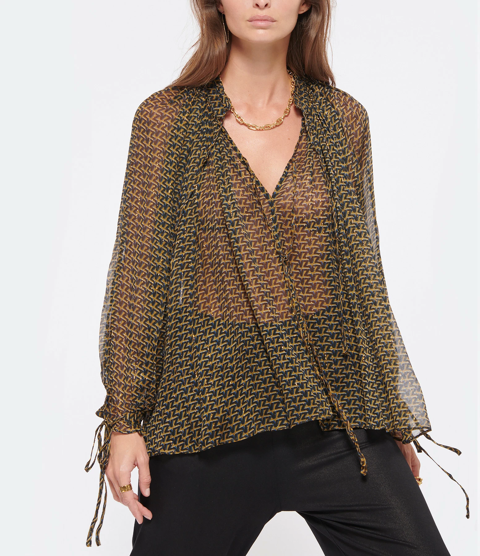 Zadig & Voltaire Blouse Tocade Mousseline Lurex Kaki – Image 3