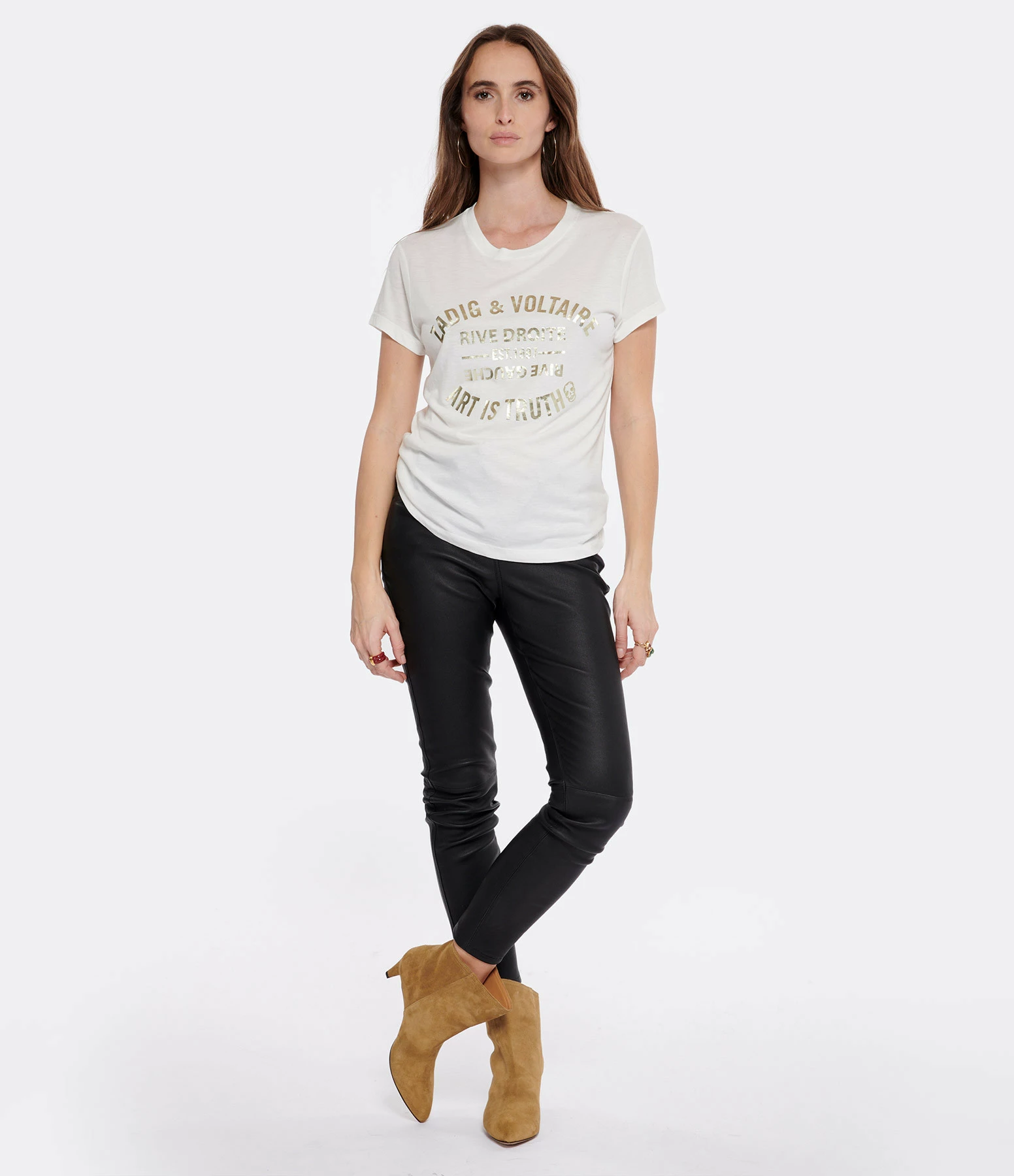 Zadig & Voltaire Tee-shirt Walk Blason Coton Blanc Doré – Image 3