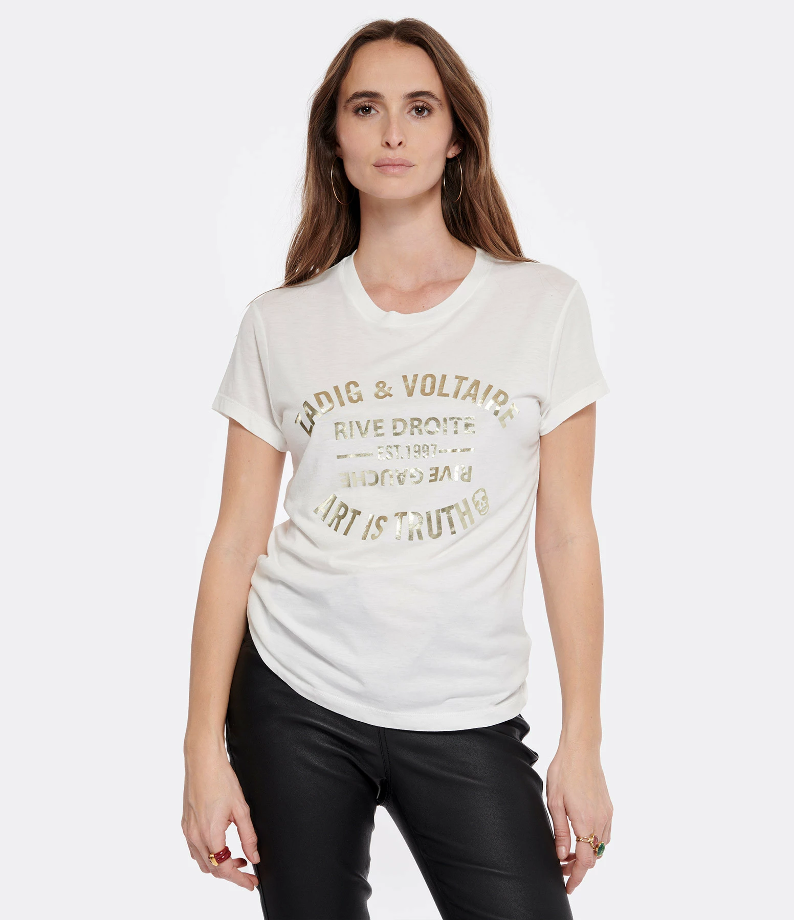 Zadig & Voltaire Tee-shirt Walk Blason Coton Blanc Doré – Image 2