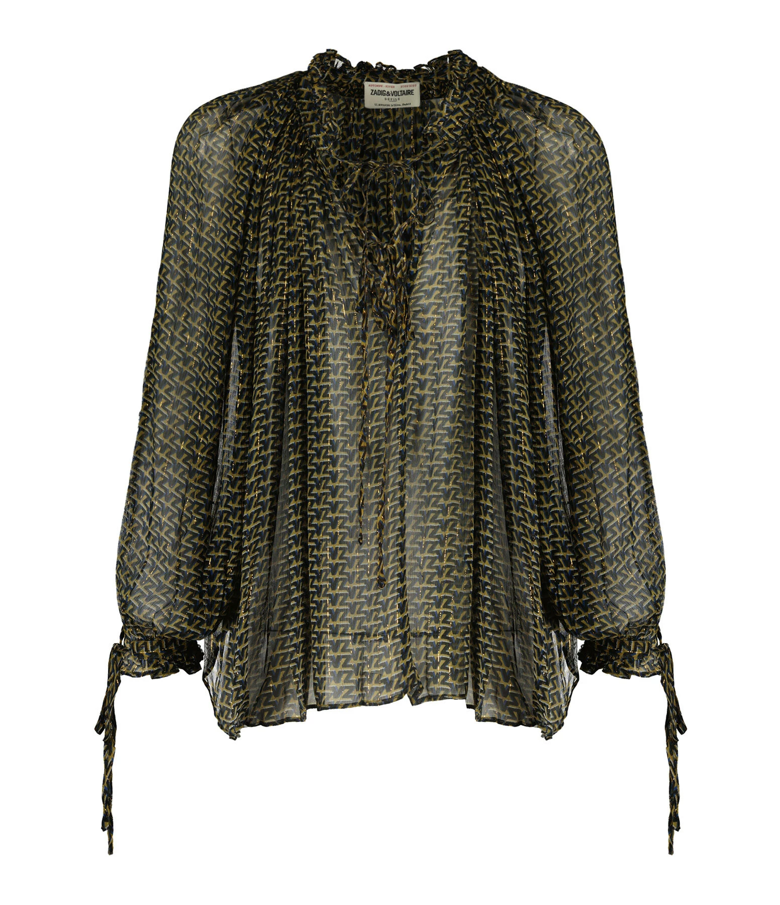 Zadig & Voltaire Blouse Tocade Mousseline Lurex Kaki