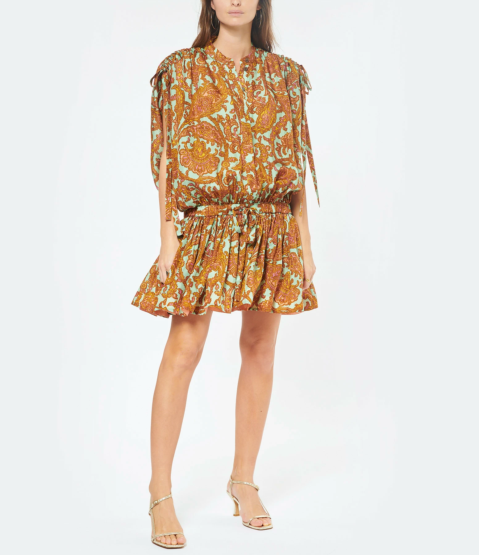 Zimmermann Robe Tiggy Soie Imprimé Cachemire Pêche Menthe – Image 3