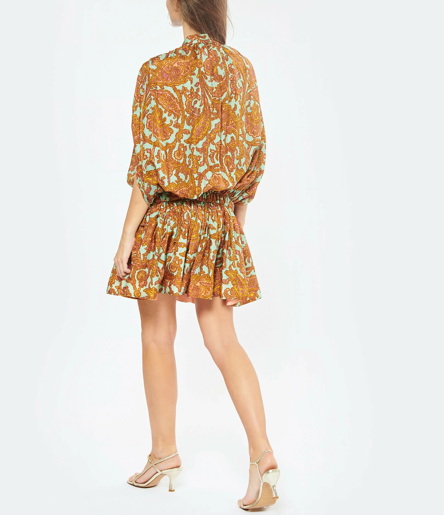 Zimmermann Robe Tiggy Soie Imprimé Cachemire Pêche Menthe – Image 4