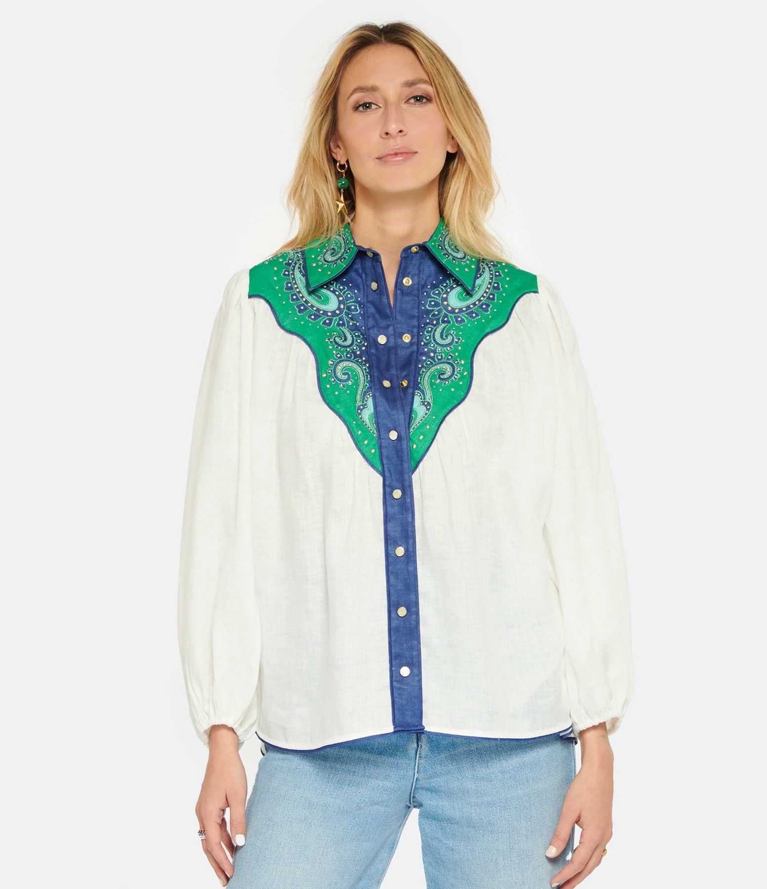 Zimmermann Chemise Tiggy Lin Ivoire Bleu Vert – Image 2