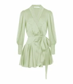Zimmermann Robe Wrap Soie Vert Clair