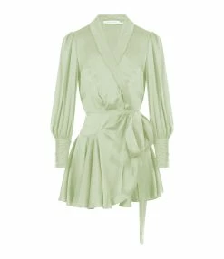 Zimmermann Robe Wrap Soie Vert Clair